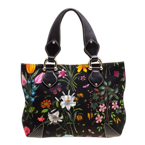 gucci black floral tote|Gucci unisex tote.